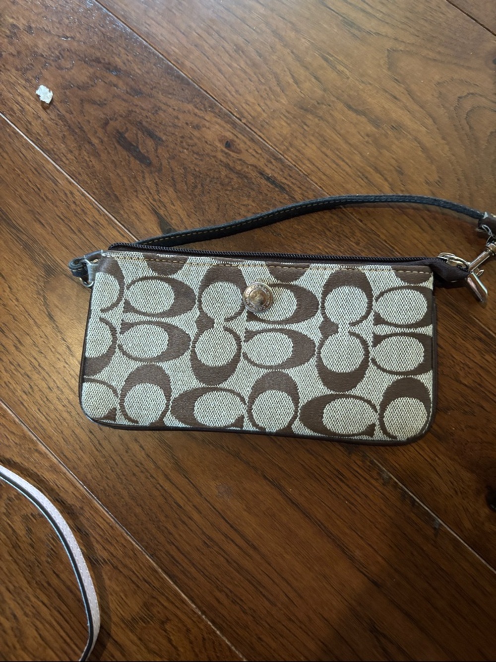 Coach Brown and Cream Signature Canvas Wristlet